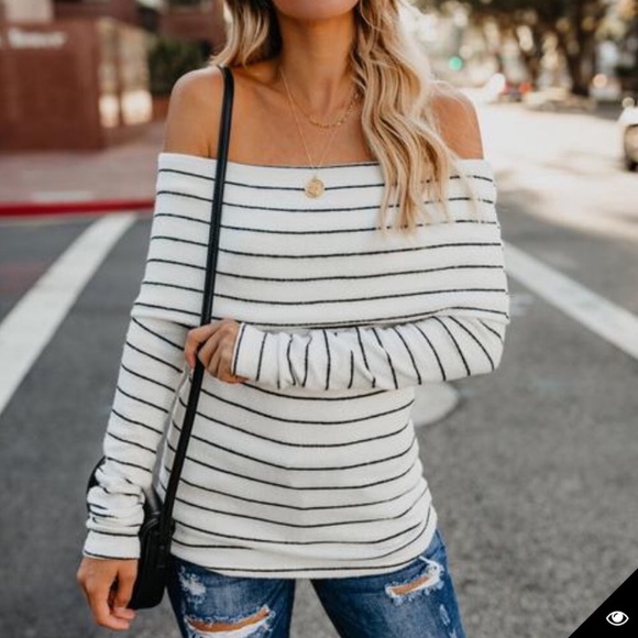 Vici Off The Shoulder Striped Sweater 